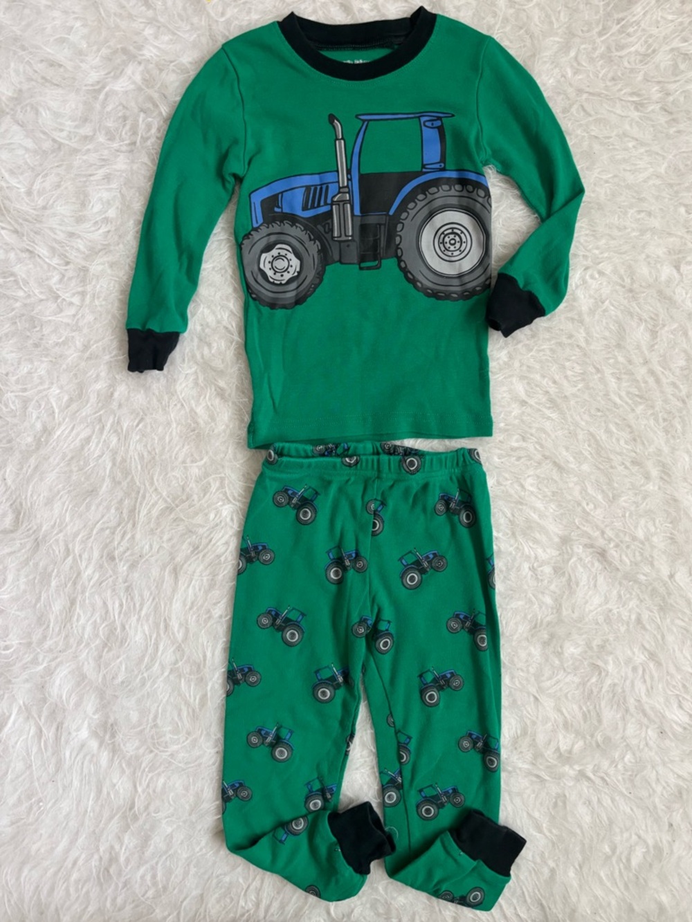 100% Cotton Green Farm Tractor AOP Kids Pajama Set